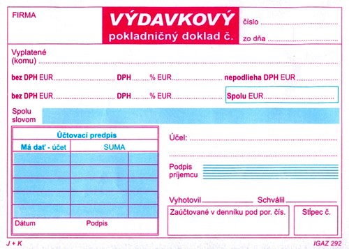 Výdavkový pokl. doklad 2xDPH samoprepis 