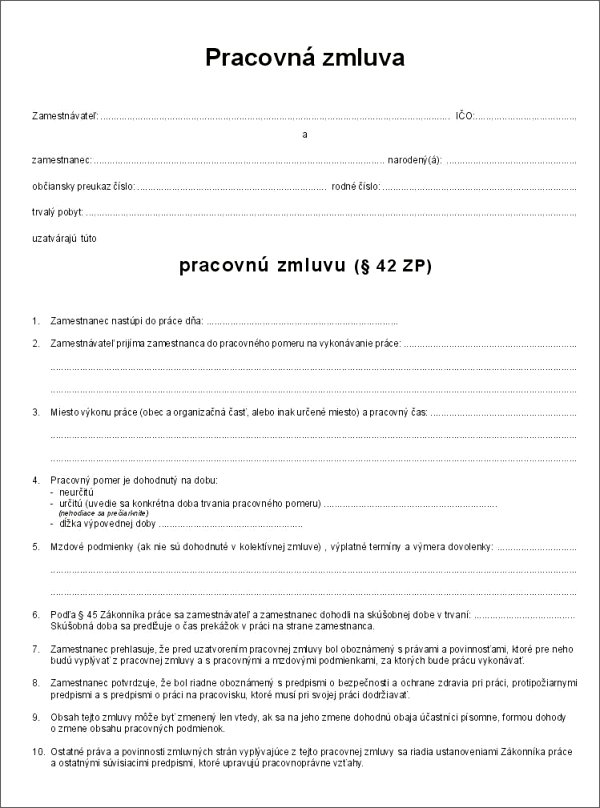 Pracovná zmluva A4