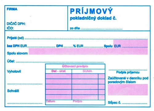 Príjmový pokladničný doklad s DPH, dvojfarebný samoprepis