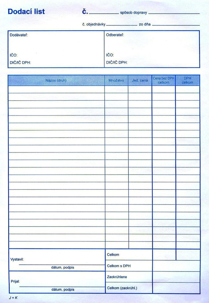 Dodací list A4 s DPH samoprepis 100 listov