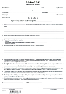 Dodatok k pracovnej zmluve A4 