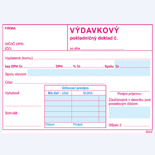 Výdavkový pokladničný doklad s DPH, dvojfarebný samoprepis