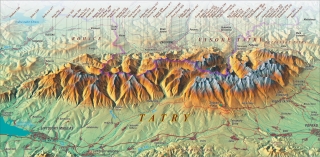 nástenná mapa Vysoké Tatry XL 83x160cm panoramatická lamino s lištami
