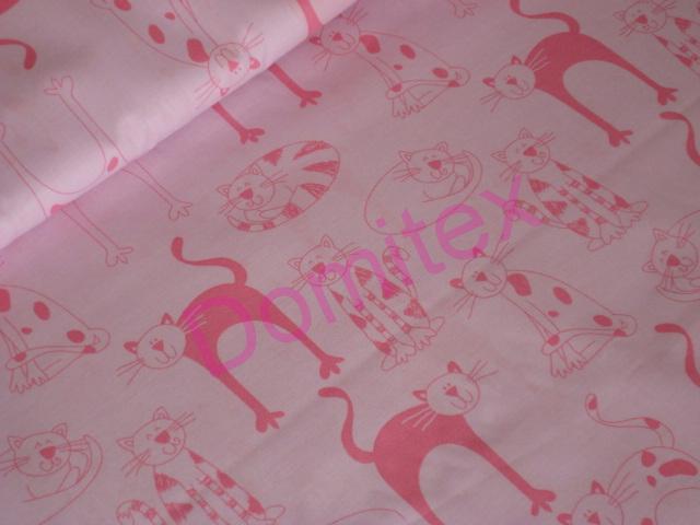 Bavlnená látka ružové mačičky