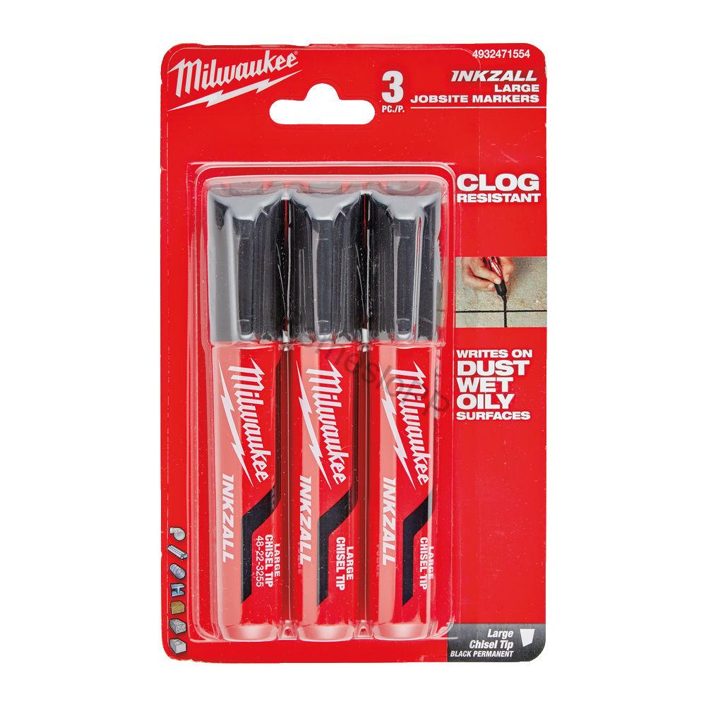 MILWAUKEE INKZALL™ značkovač s plochým hrotom L - čierny, balenie 3 ks