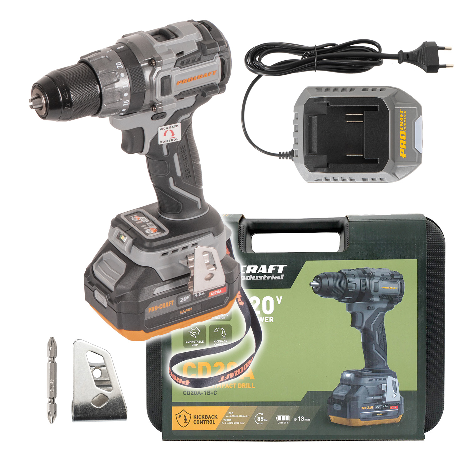Akumulátorový vŕtací skrutkovač Procraft Industrial CD20A | CD20A-1b-c