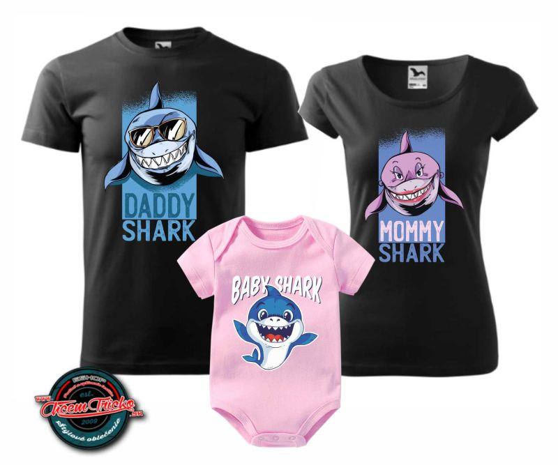 Sada 3 tričiek pre rodinu s body Shark
