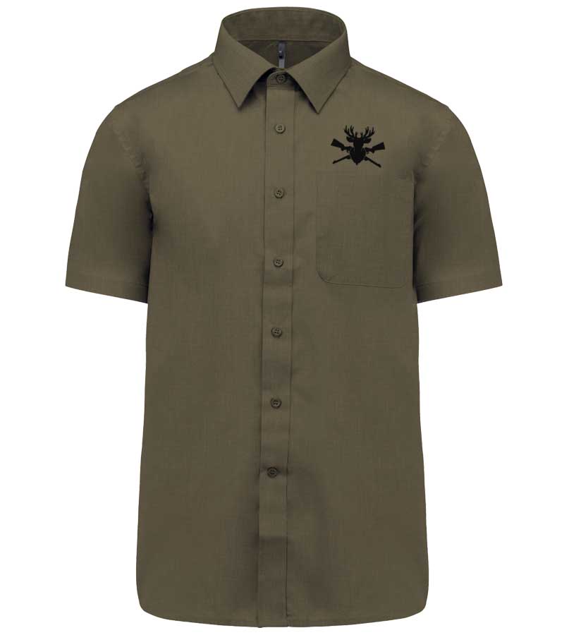 Poľovnícka košeľa s krátkym rukávom s poľovníckou výšivkou, XL, béžová