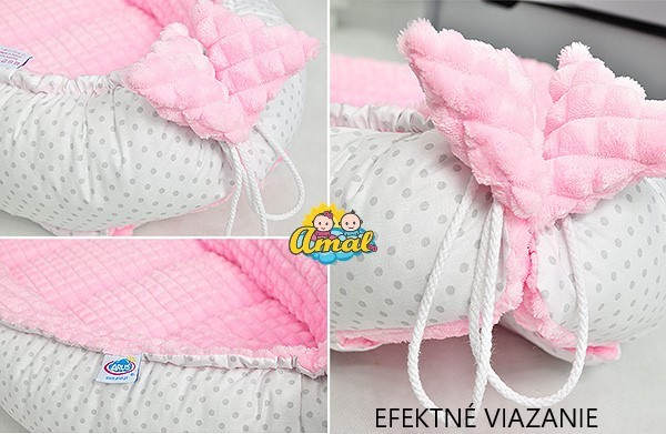 AMAL SET: obojstranné hniezdo + vankúšik motýlik MINKY,  siva + bábiky