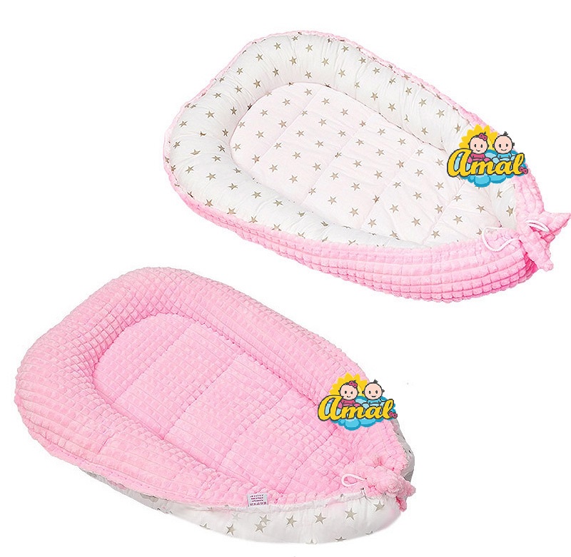 AMAL obojstranné hniezdo pre bábätko MINKY, ružové+sivé hviezdičky