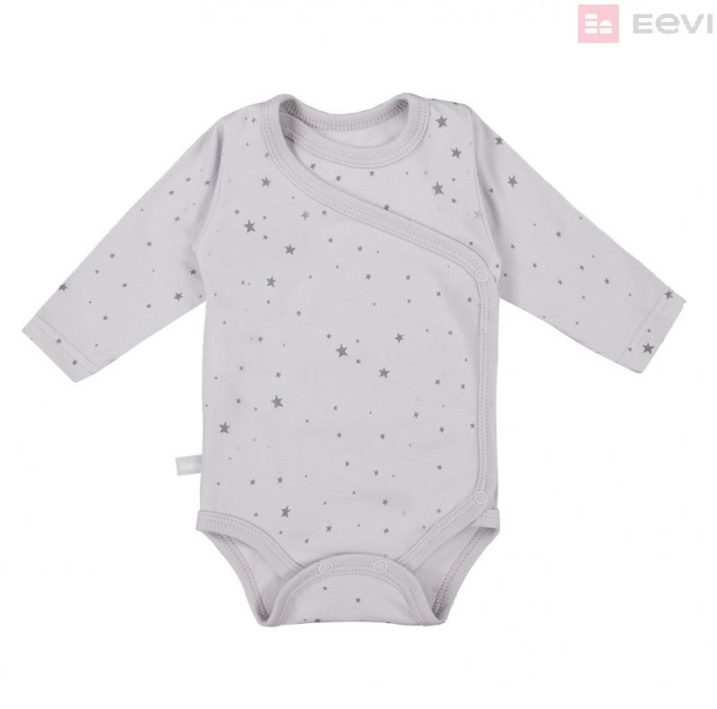 Eevi Dojčenské body s dlhým rukávom TINY Hviezdičky sivé
