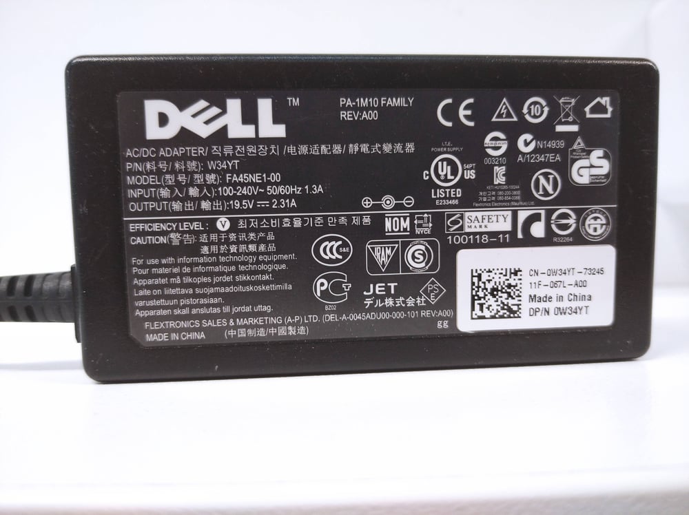 Power adapter Dell 45W 4,5 x 3mm, 19,5V