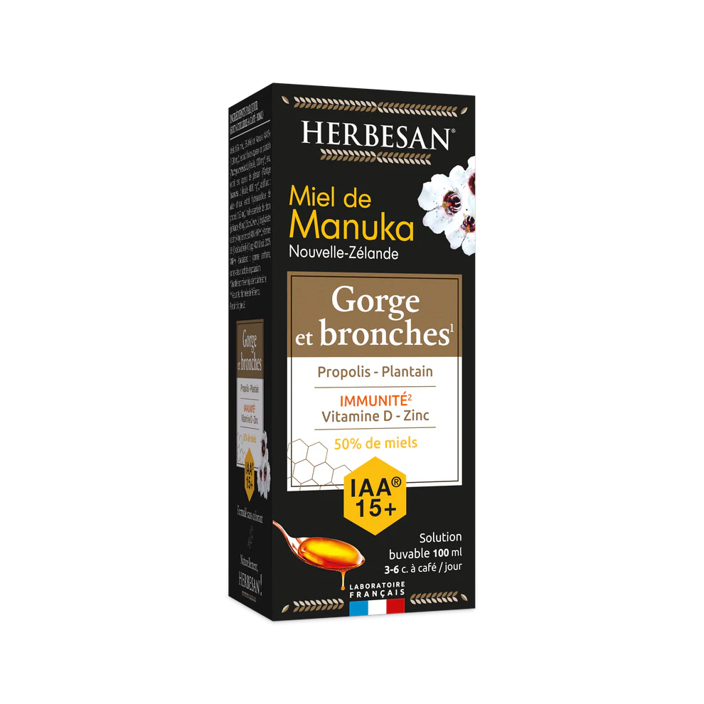 SYRUP PROTI BOLESTI HRDLA MED MANUKA IAA15+  100 ml  HERBESAN
