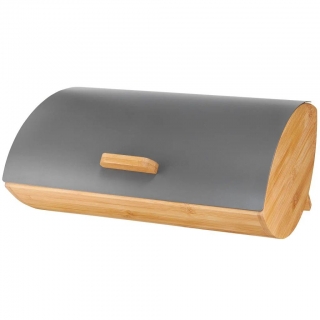 AMBITION Bambusový chlebník s kovovým vekom Scandi Gray 36,5 x 24 cm