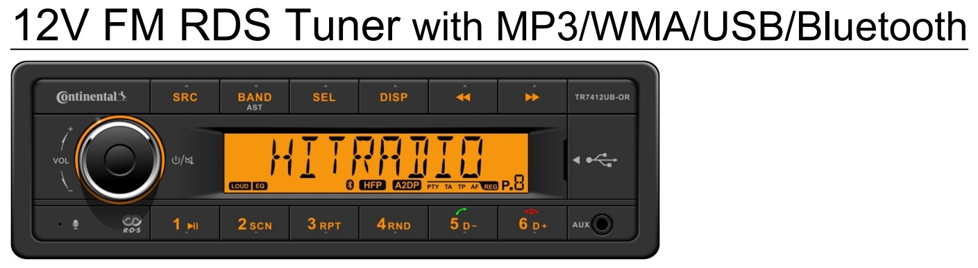 Radio/USB/MP3/WMA/ Bluetooth 12V Oranžové
