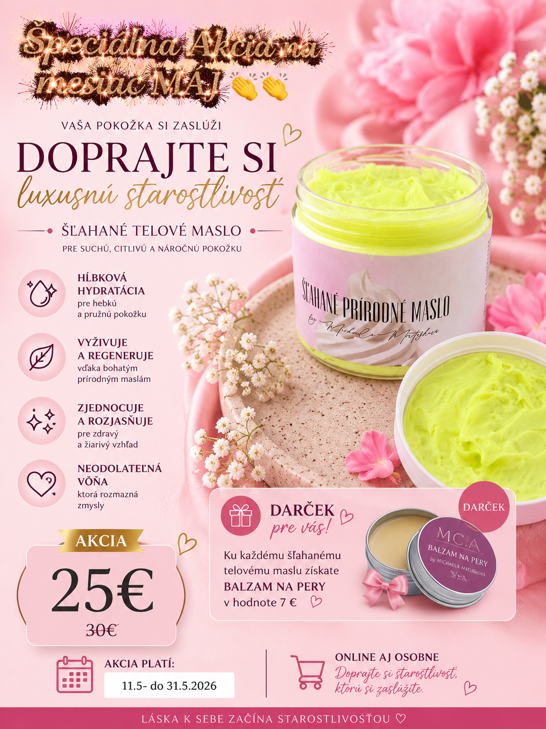 Šľahané maslo By Michaella Matuskova s vôňou ROSE gold 300 ml