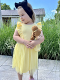dievčenské šaty s volánikmi a tylovou sukničkou žlté