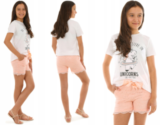 dievčenské krajkové šortky ružové