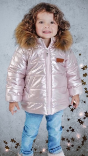 detská bunda na zimu s kožušinou perlová ružová