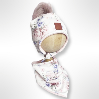 detská kvetinová súprava čiapka + nákrčník biela