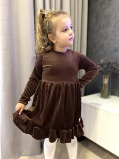 Velúrové dievčenské šaty hnedé