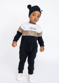 detský bavlnený overal Leopard čierny