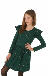 dievčenské šaty so zlatými hviezdičkami zelené