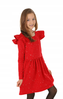 dievčenské šaty so zlatými hviezdičkami červené