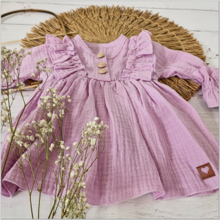 dievčenská mušelínová súprava šaty + čelenka fialová