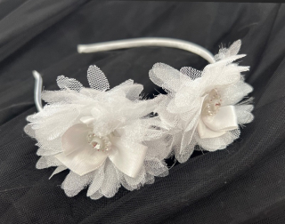 dievčenská čelenka 2 kvety biela