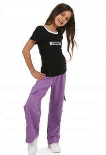 dievčenské nohavice s bočnými vreckami fialové