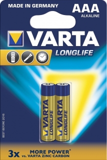 Varta Longlife AAA Micro LR03 Alkaline Batteries 2 pack