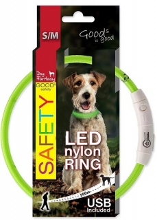 DOG FANTASY obojok LED nylon zelený 45 cm 