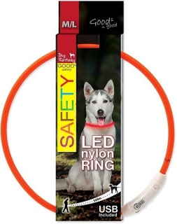 DOG FANTASY obojok LED nylon oranžový 65 cm 