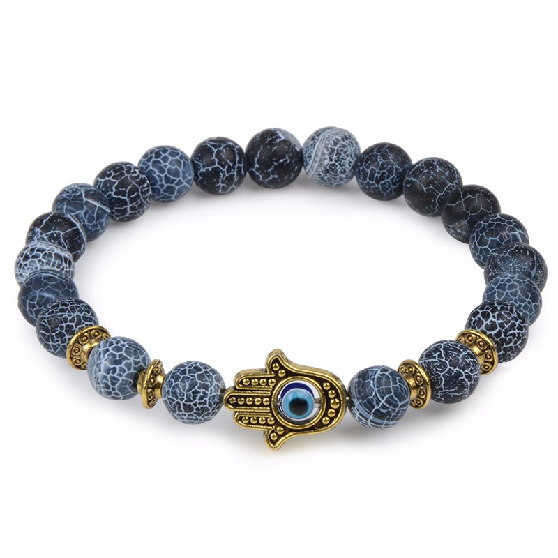 Náramok HAMSA z achátových kameňov v zlatej farbe