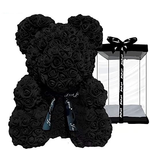 Rose Bear - čierny macko z ruží 25 cm