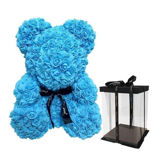 Rose Bear - modrý macko z ruží 25 cm