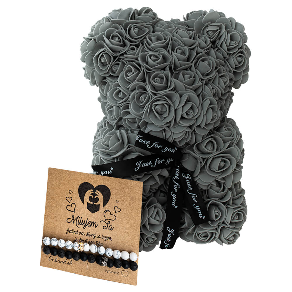 Darčekový set Rose Bear Gray s náramky queen crown