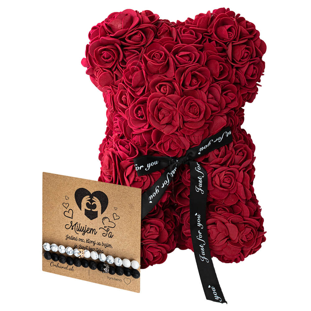 Darčekový set Rose Bear Burgundy s náramky queen crown
