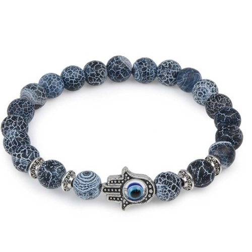 Náramok HAMSA z achátových kameňov v striebornej farbe