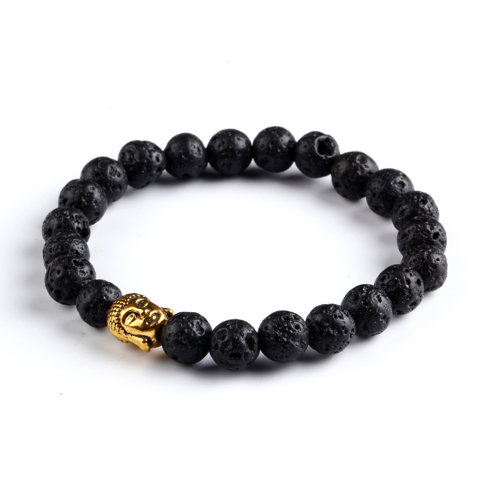 Náramok BUDDHA z lávových kameňov v zlatej farbe