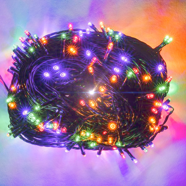 LED Svetelná reťaz s transformátorom, 40m, 200 diód, multicolor, tmavozelený káb