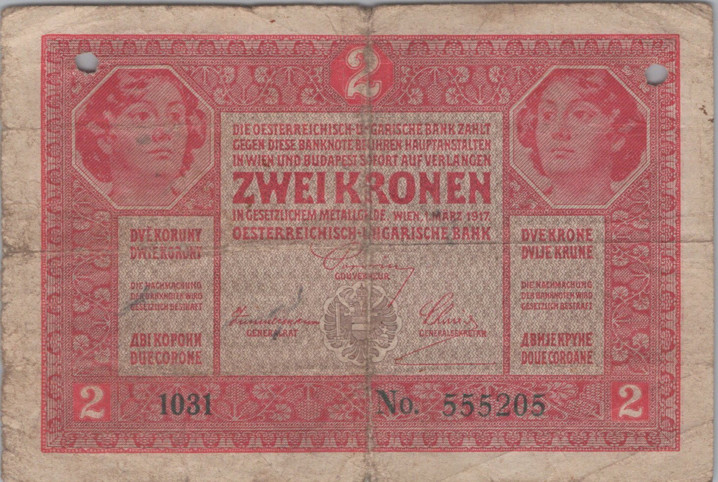 F.J. 2 Korona 1917 Dierkované  R!