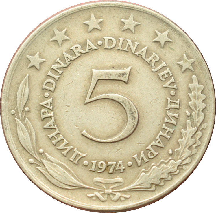Juhoslávia 5 Dinara 1974