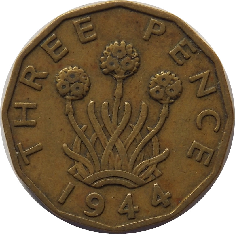 Anglicko 3 Pence 1944