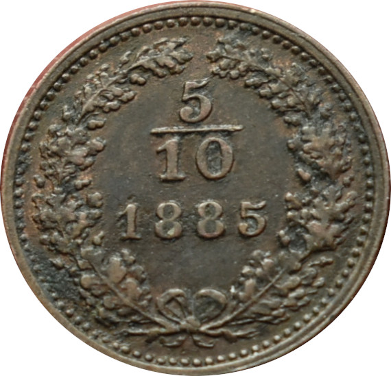 F.J. 5/10 Kreuzer 1885 b.z.