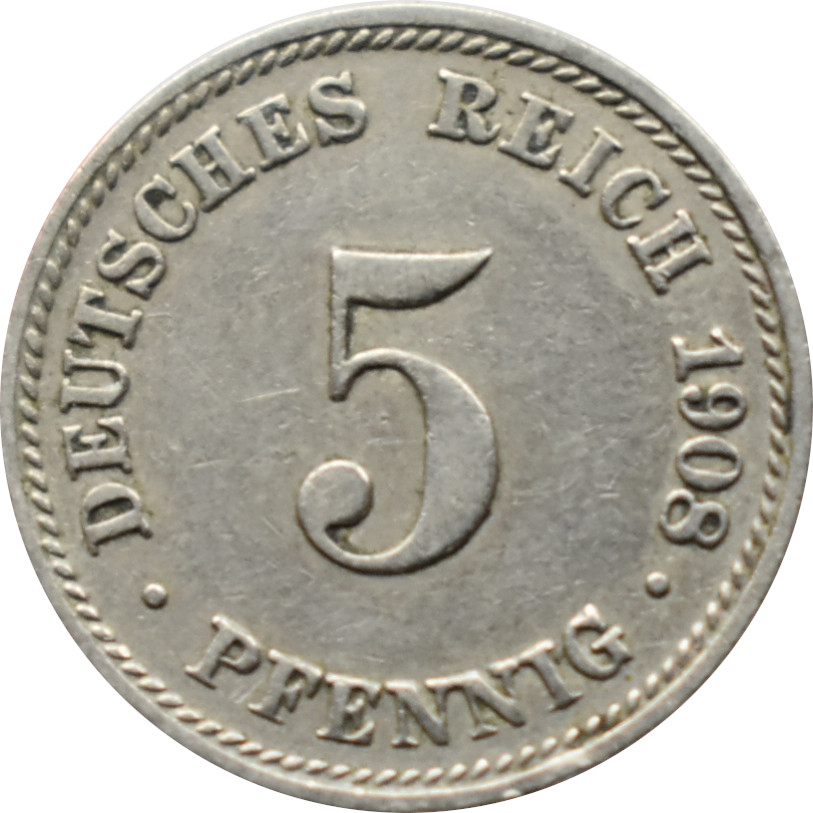 Nemecko - Nemecká ríša 5 Pfennig 1908 D