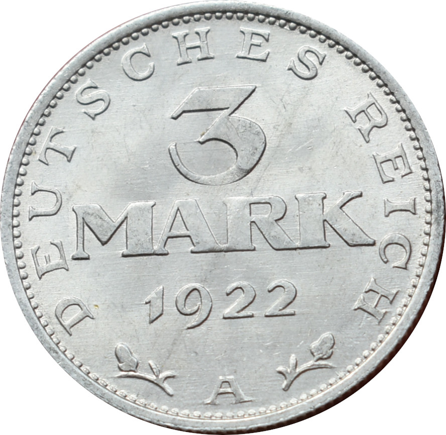 Nemecko - Weimarská republika 3 Mark 1922 A