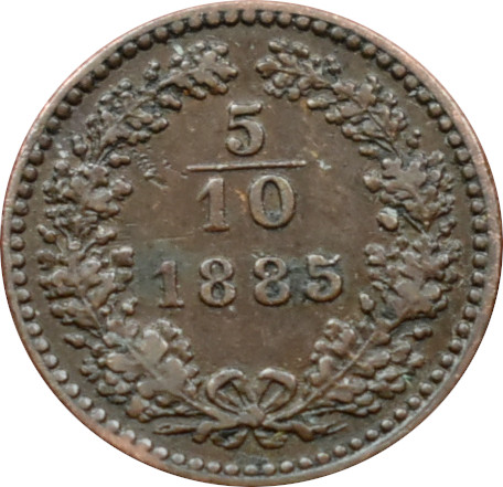 F.J. 5/10 Kreuzer 1885 b.z.