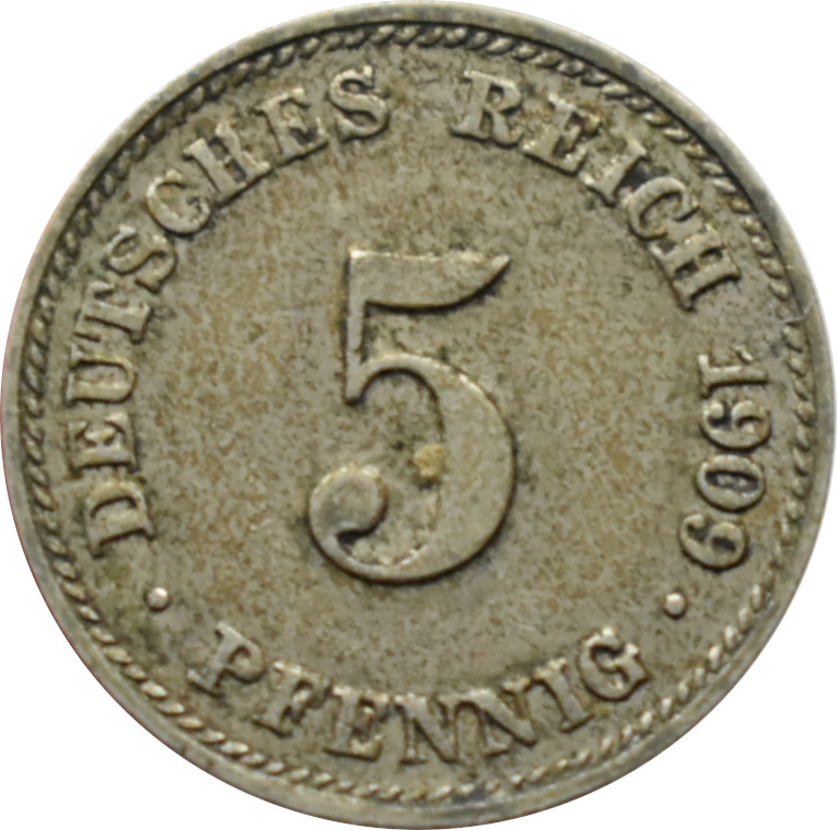 Nemecko - Nemecká ríša 5 Pfennig 1909 D